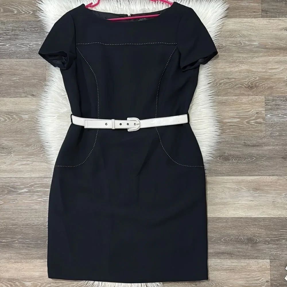 Tahari Black Sheath Dress with Bateau Neckline Size 14